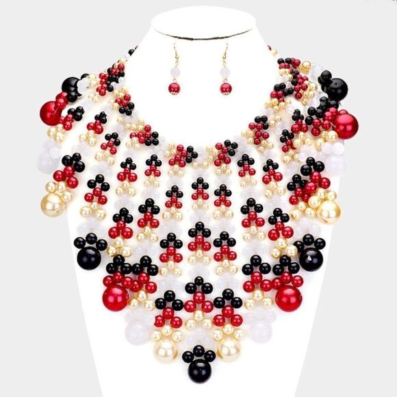 Pearl Bubble Red Black Cream Collar Statement Neck - Picture 5 of 7